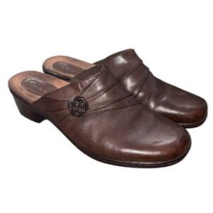 Earth Origins Reverie Leather Upper Brown Slip-On Clogs Mules Women’s Size 10M‎